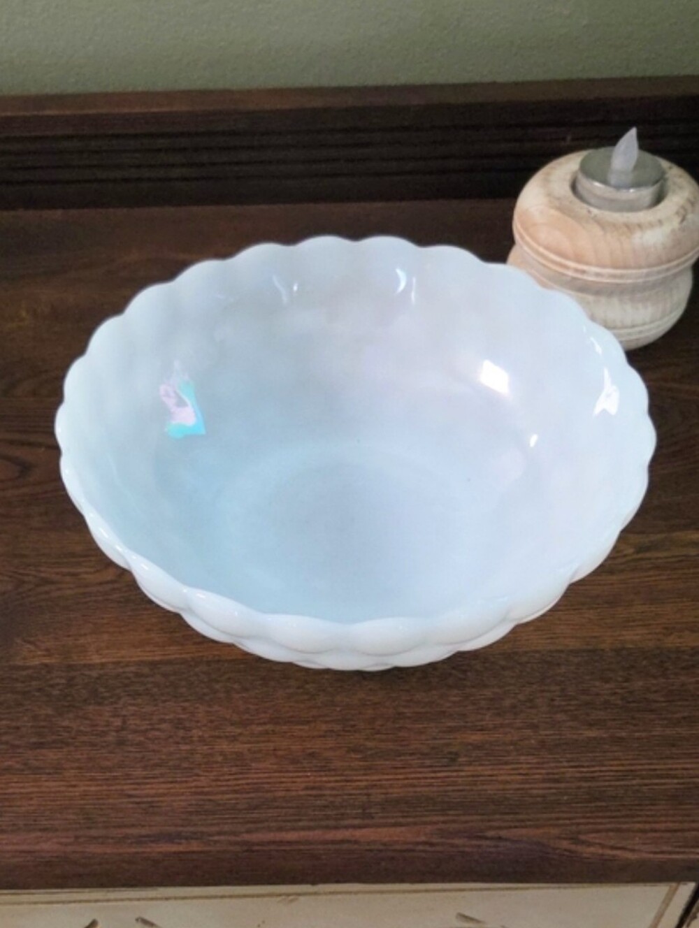 Vintage Anchor Hocking Fire King "Bubble" Pattern White Milk Glass Bowl.